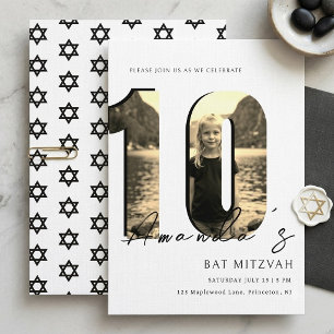 Modern Fotonummer 10 Bat Mitzvah-inbjudan Inbjudningar