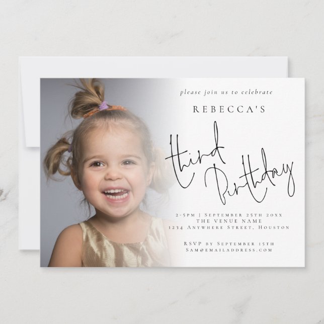 Modern fotoöverlägg 3:e födelsedagen Party Inbjudningar (Framsida)