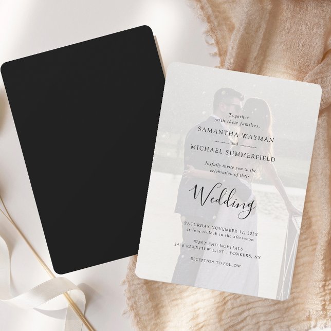 Modern fotoöverlägg Elegant bröllop Inbjudningar (Modern Photo Overlay Script Wedding Invitation)