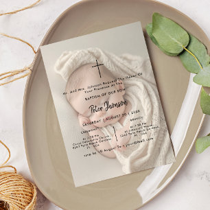 Modern fotoövertäckning Geneutral Baptism i skript Inbjudningar