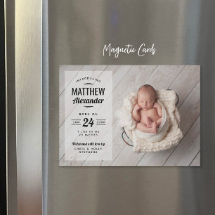 Modern fotoövertäckning Magnetic Birth-meddelande Magnetisk Inbjudningskort