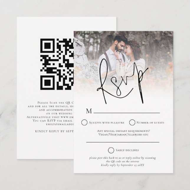 Modern fotoövertäckning QR-kod Bröllop OSA Kort (Fram/baksida)