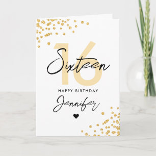 Modern fotopapper i Guld Glitter 16 födelsedag Kort