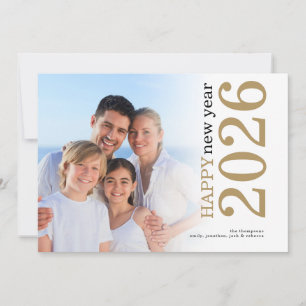 Modern fotoroterad text Gott nytt år 2026 Guld Julkort