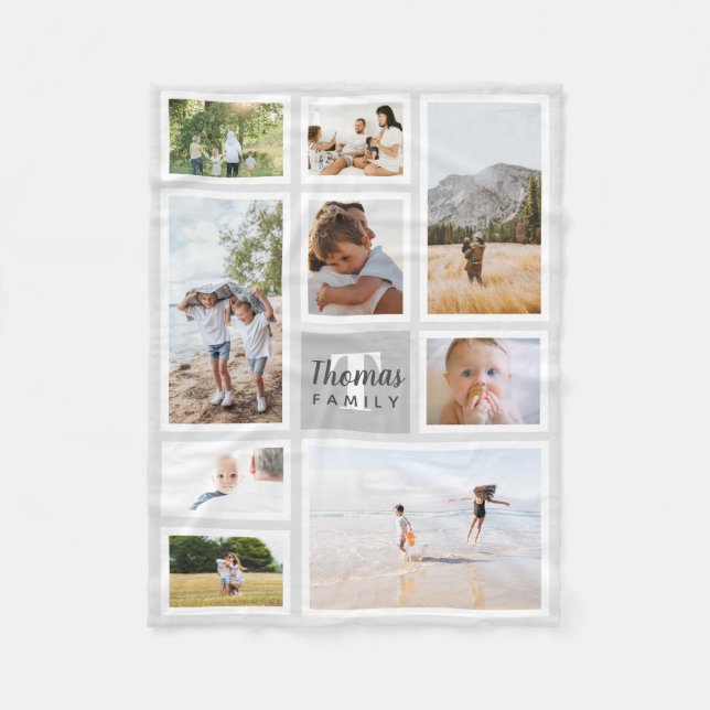 Modern fotosamling i enfärgad Grått-familj Fleecefilt (Framsidan)