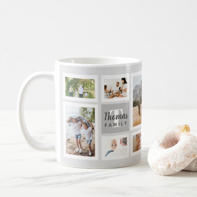 Modern fotosamling i enfärgad Grått-familj Kaffemugg (Med munk)