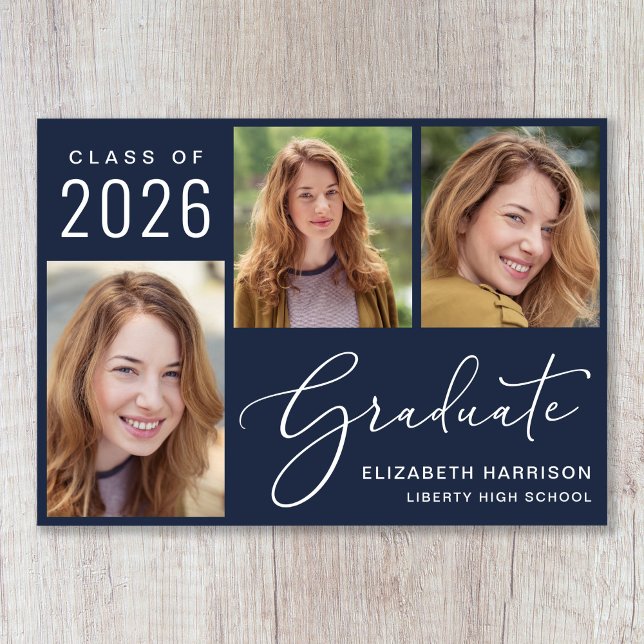 Modern fotoskript, blå Studenten Meddelande (Cherish the milestone: share your graduate's achievement with a custom photo graduation announcement)