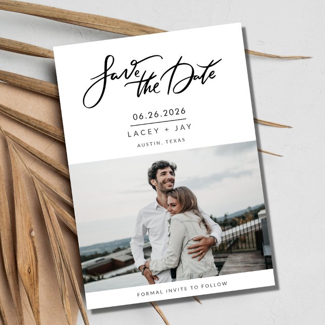 Modern fotoskript Bröllop spara datum Spara Datumet (Modern Photo Script Wedding Save the Date)