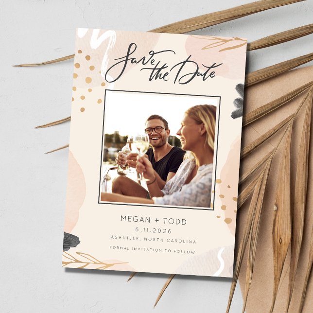 Modern fotoskript Bröllop Spara Datumet (Modern Photo Script Wedding Save the Date)