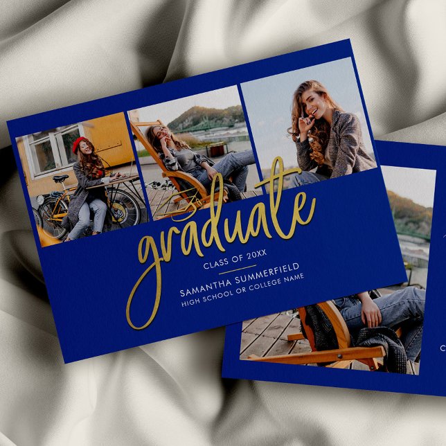 Modern fotoskript i Studenten 2025 Grad 2025 Meddelande (Graduation 2024 Script Photo Collage Blue Grad Announcement)