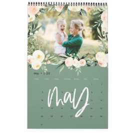 Modern fotoskriptkalender för blommigt med vattenf kalender