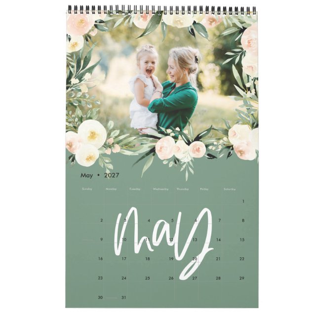 Modern fotoskriptkalender för blommigt med vattenf kalender (May 2027)
