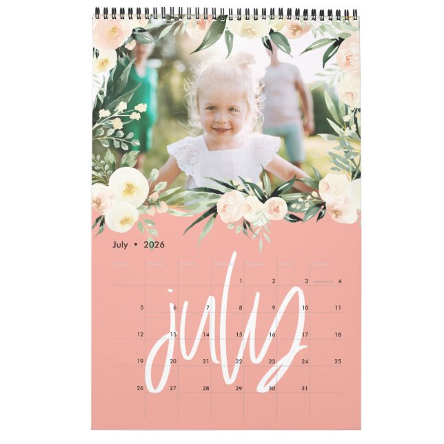 Modern fotoskriptkalender för vattenfärgsfärger i  kalender (Jul 2026)