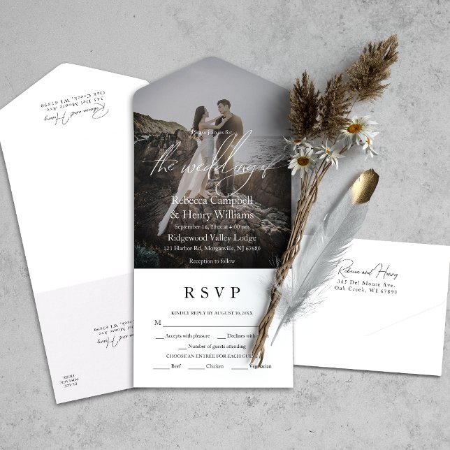 Modern fotoskriptOSA Entree Bröllop (Simplify your wedding with our all-in-one invitation – convenience and beauty in a single card.)