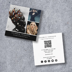 Modern fotoskrivare 3 Foton QR-kod Social Media Fyrkantigt Visitkort