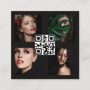 Modern fotoskrivare 4 Photos Grid Black QR-kod Fyrkantigt Visitkort