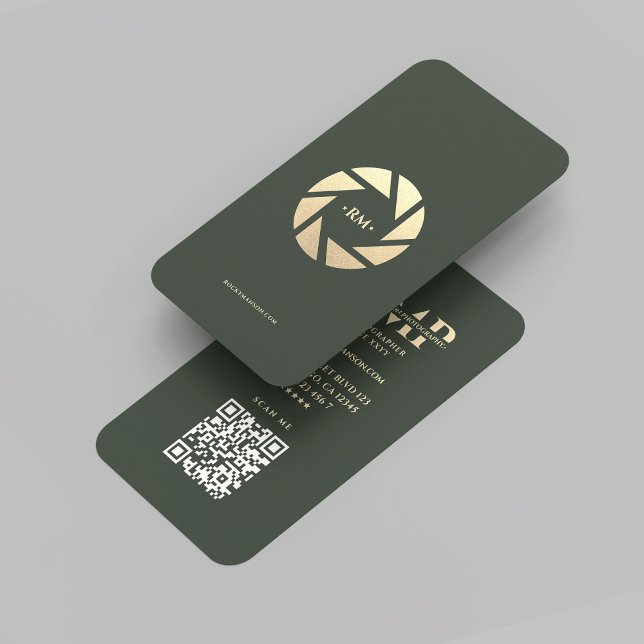 Modern fotoskrivare Grönt Guld Lens-foto Visitkort (Modern Photographer Green Gold Lens Photography Business Card
)