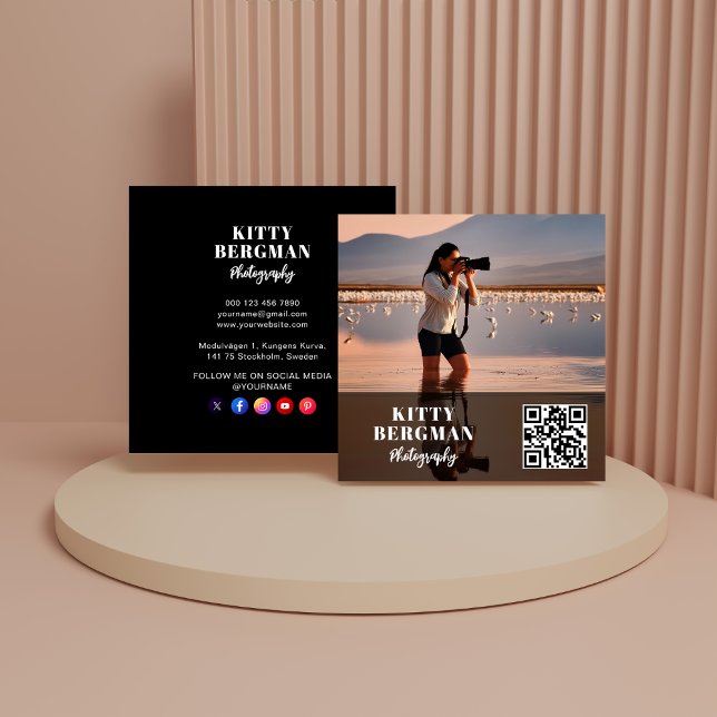 Modern fotoskrivare QR-kod Social Media Fyrkantigt Visitkort (Skapare uppladdad)