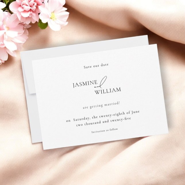 Modern fotospara datum | Minimalistiskt Bröllop Meddelande (modern double sided wedding save the date by willows weddings)