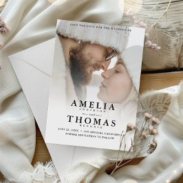 Modern fotospara datum QR-kod Bröllop Inbjudningar