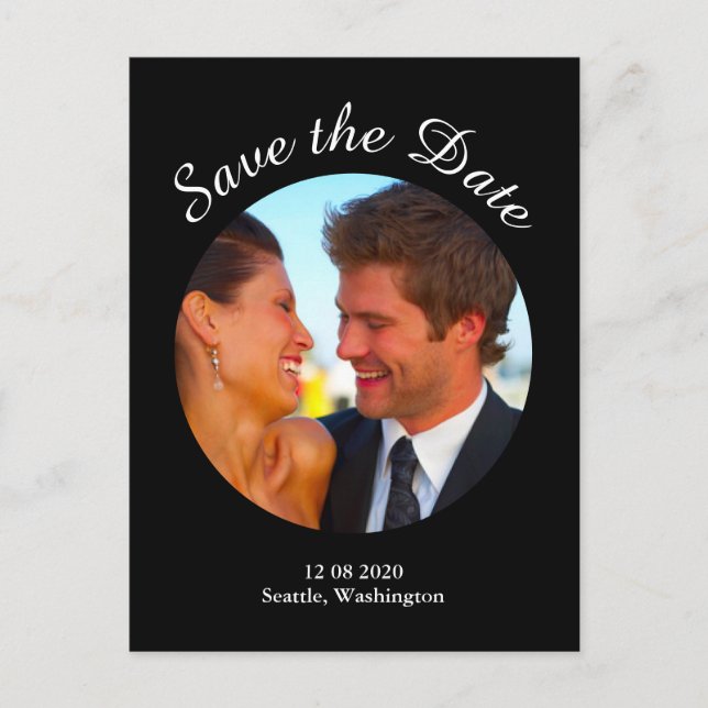 Modern fotospara datum - svart meddelande vykort (Framsida)