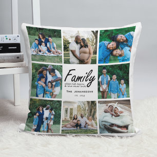 Modern fotostödrasterkollage för familjetypgrafi kudde