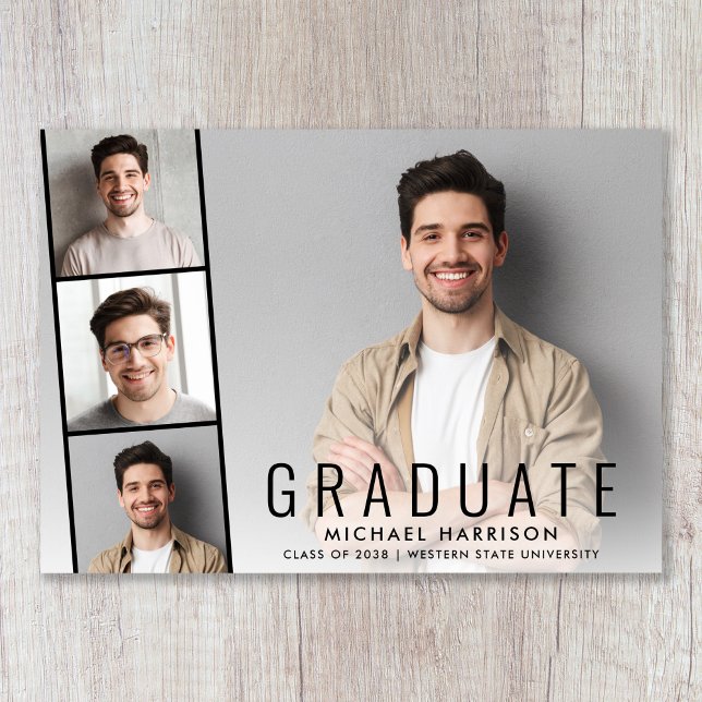 Modern fotostripp enkelt Studenten Meddelande (Cherish the milestone: share your graduate's achievement with a custom photo graduation announcement)