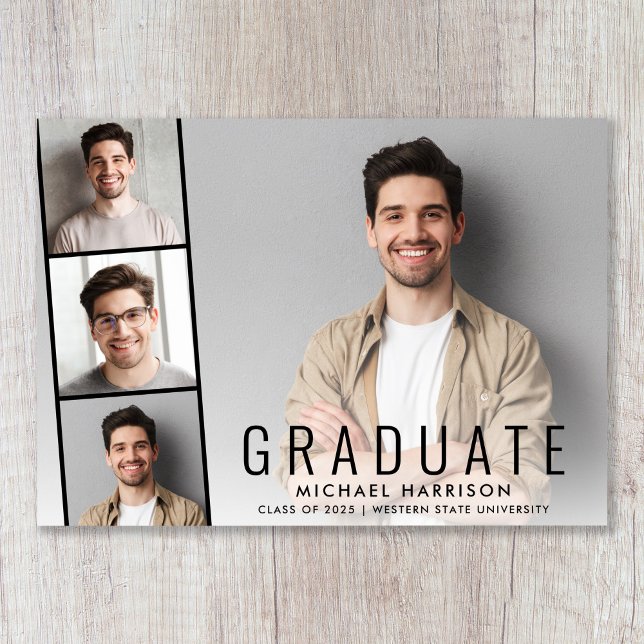 Modern fotostripp enkelt Studenten Meddelande (Cherish the milestone: share your graduate's achievement with a custom photo graduation announcement)
