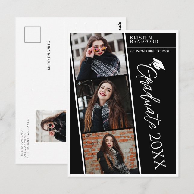 Modern fotostrips Black Studenten-varning Vykort (Fram/baksida)