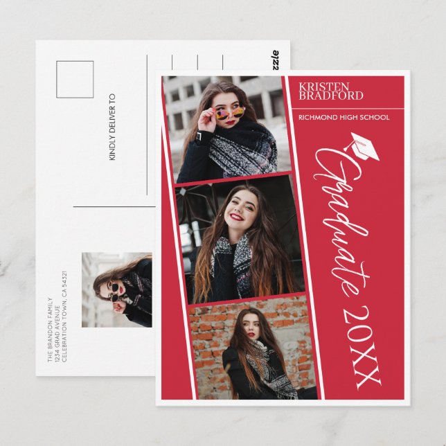 Modern fotostrips Red Studenten-varning Vykort (Fram/baksida)