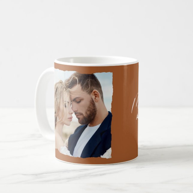 Modern fotot bröllop personlig Mr. och Mrs. Kaffemugg (Framsida vänster)