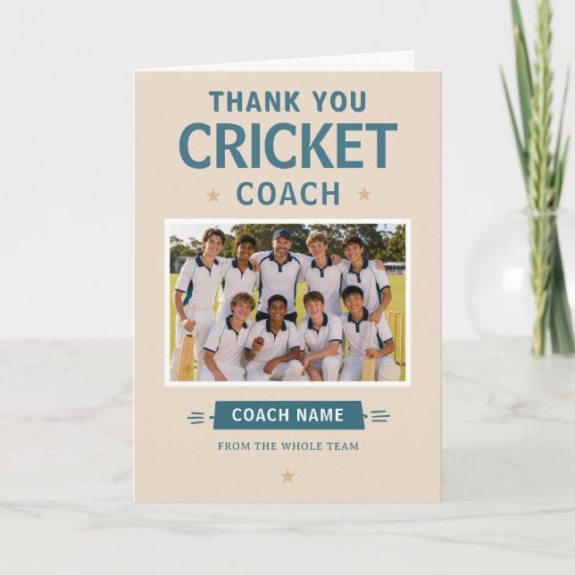 Modern fototeam för cricket coach tack kort (Framsida)
