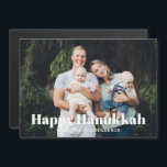 Modern fototext bild anpassningsbar Hanukkah-kort<br><div class="desc">Lycklig Hanukkah,  modern typografi,  minimalistisk modern personlig av enkel elegant Hanukkah Helgdag magnetiskt kort. Anpassningsbarnas fotobild eller bild och helt anpassade vit text grund på kortet. Photo kredit freepik</div>