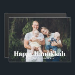Modern fototext bild anpassningsbar Hanukkah-kort<br><div class="desc">Lycklig Hanukkah,  modern typografi,  minimalistisk modern personlig av enkel elegant Hanukkah Helgdag magnetiskt kort. Anpassningsbarnas fotobild eller bild och helt anpassade vit text grund på kortet. Photo kredit freepik</div>