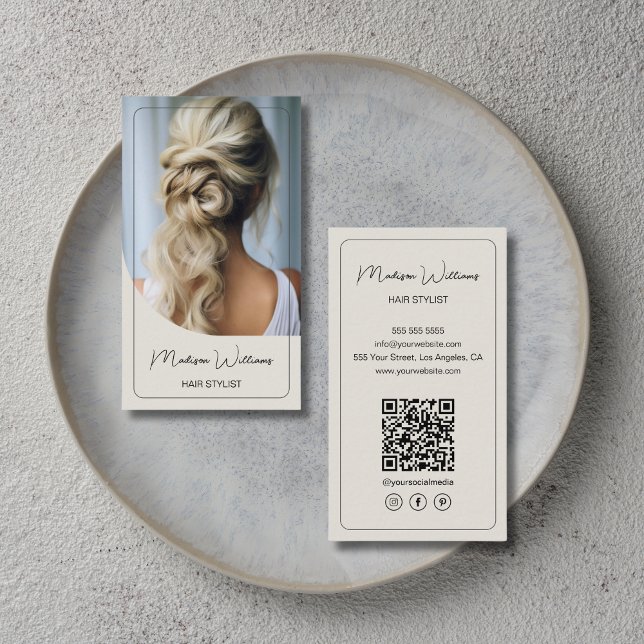 Modern fototoning i Hair Stylist Modern Neutralt Visitkort (Custom Hair Stylist Business Card)