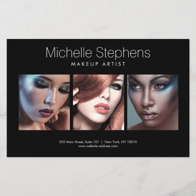 Modern fototrio för Makeup Artists Black Flygblad (Framsidan)