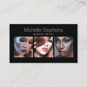 Modern fototrio för Makeup Artists Black II Visitkort