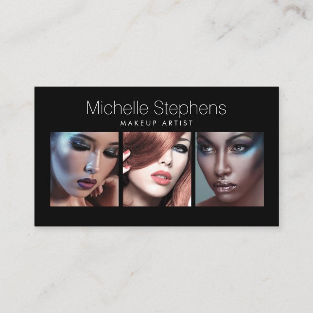 Modern fototrio för Makeup Artists Black II Visitkort (Framsida)
