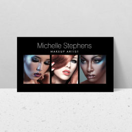 Modern fototrio för Makeup Artists Black Visitkort