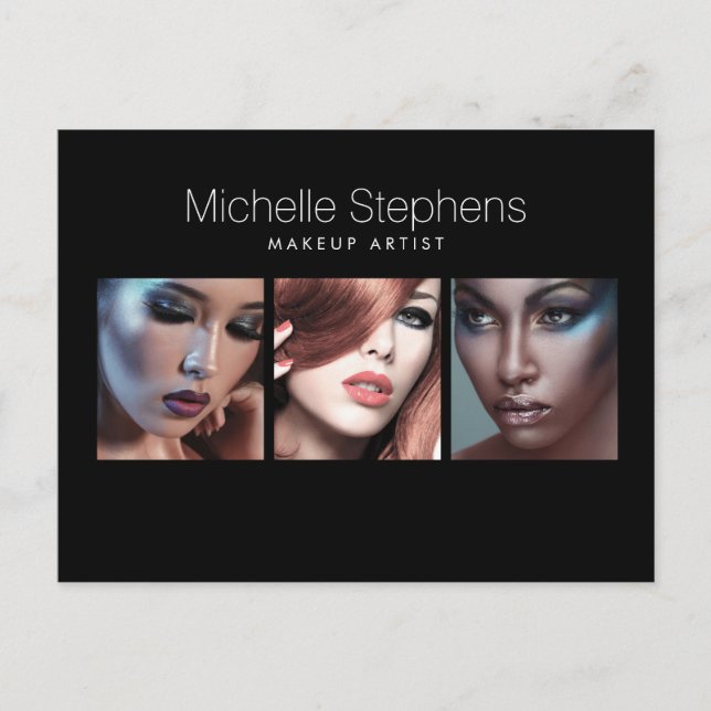 Modern fototrio för Makeup Artists Black Vykort (Framsida)