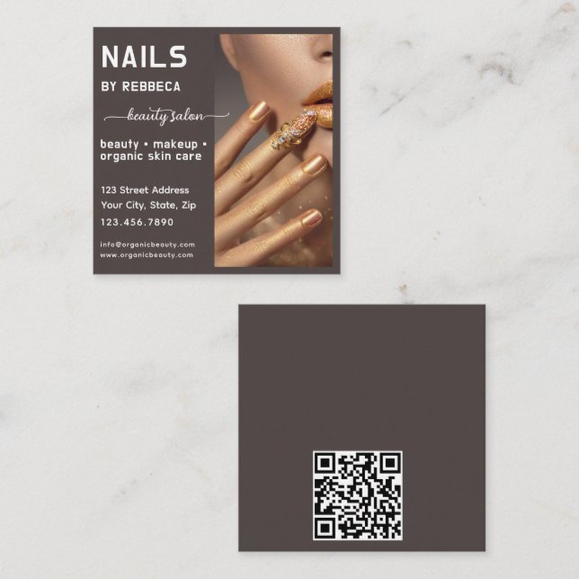 Modern fototypografi Nail Artist QR-kod Fyrkantigt Visitkort (Fram/baksida)