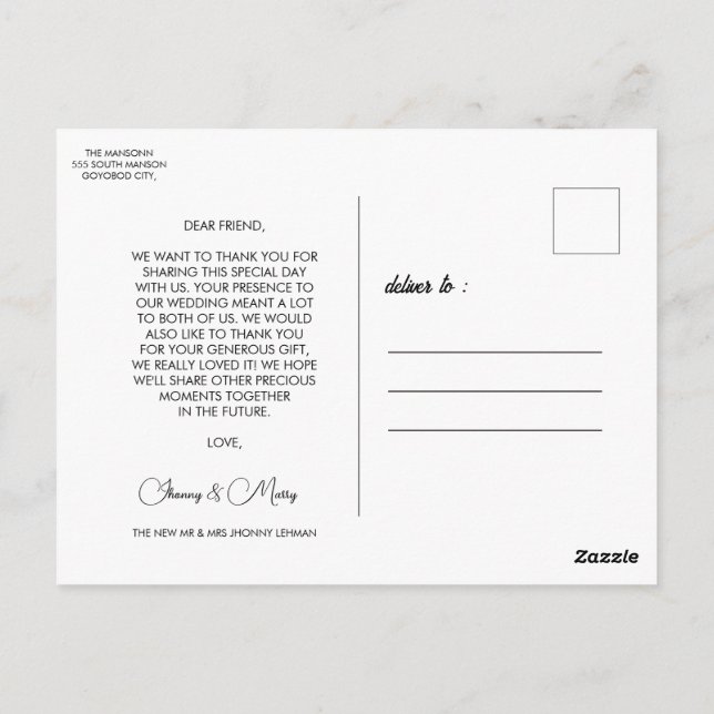 Modern fotovykort för Bröllop i skript Vykort (Baksida)