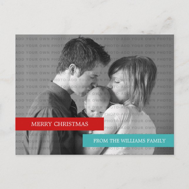 Modern fotovykort (röd/gul) helg vykort (Framsida)