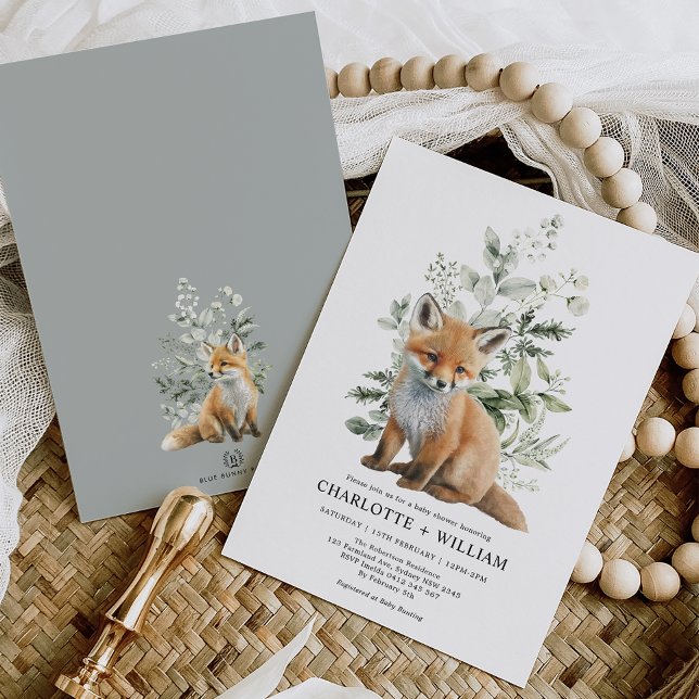 Modern Fox Sage Grönt Botanical Löv Baby Shower Inbjudningar (Skapare uppladdad)