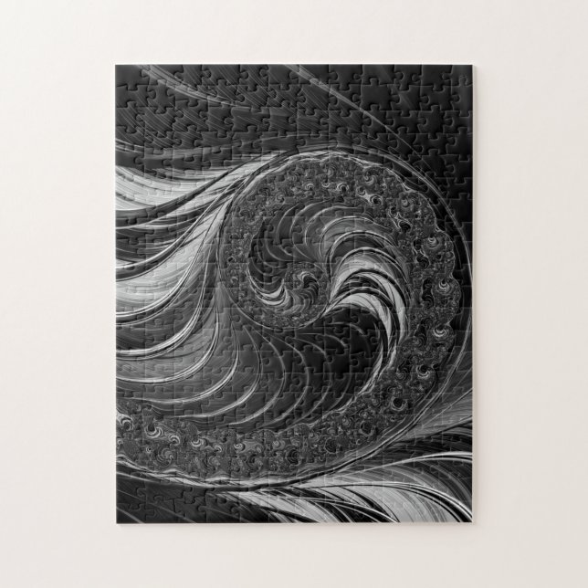 Modern Fractal All Black Nautilus Golden Ratio Pussel (Vertikal)