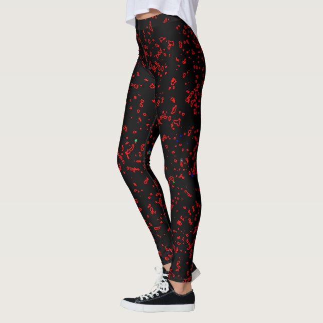 Modern Fractal Art Red Mönster Black Snyggt Leggings (Vänster)