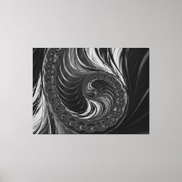 Modern Fractal Black White Metall Nautilus Swirl Canvastryck