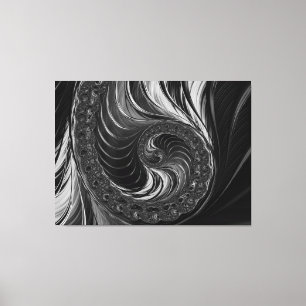 Modern Fractal Black White Metall Nautilus Swirl Canvastryck