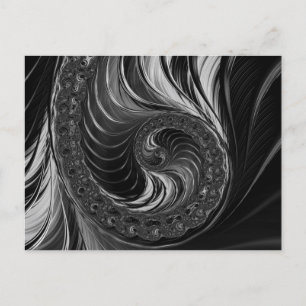 Modern Fractal Black White Nautilus Golden Ratio Vykort