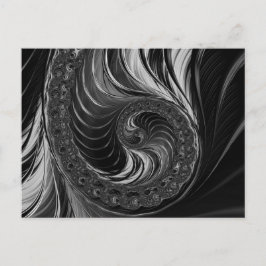 Modern Fractal Black White Nautilus Golden Ratio Vykort
